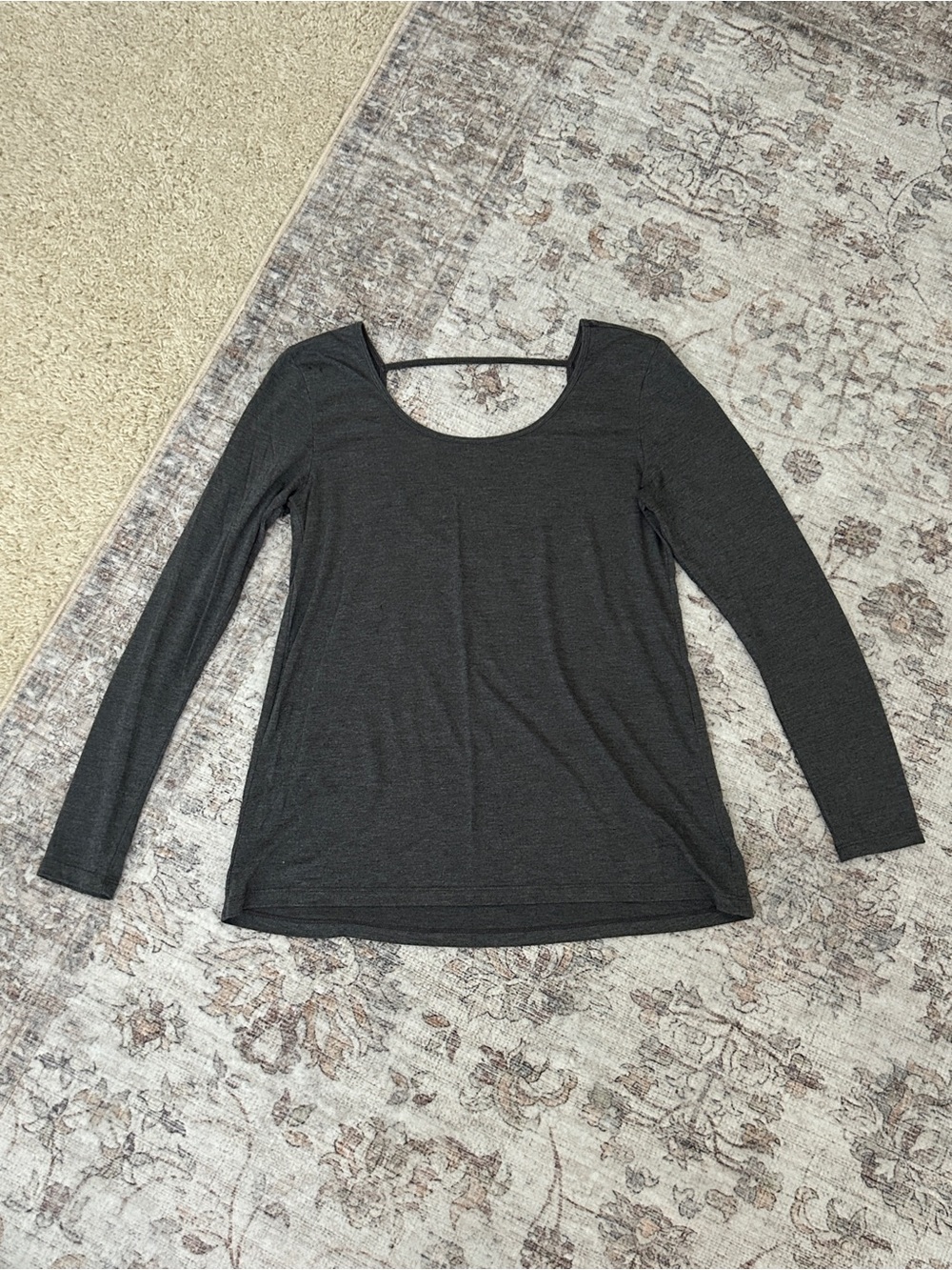 Charcoal Gray Long Sleeve Active Top Running Workout Athleisure Lightweight